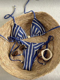 Mesh Striped Halter Bikini Swimwear