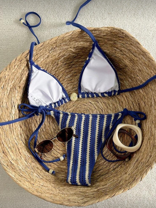 Mesh Striped Halter Bikini Swimwear