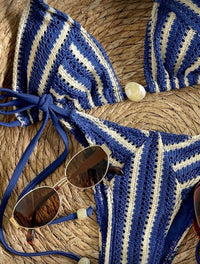 Mesh Striped Halter Bikini Swimwear